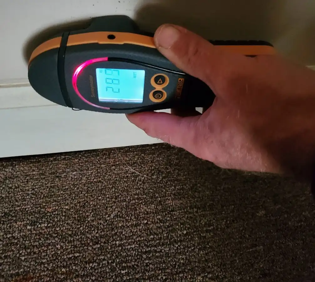 Moisture detection at baseboard during Storm Damage Restoration in South Kensington